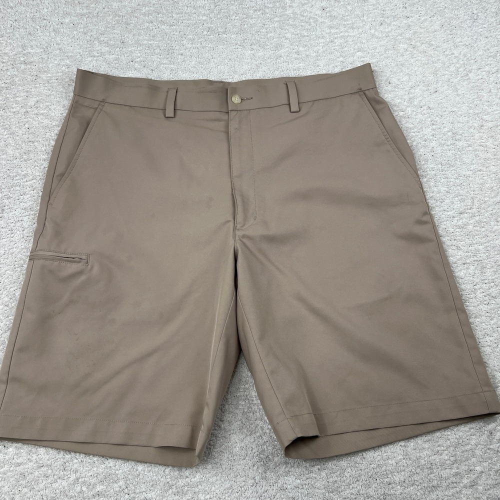 Pebble Beach Mens Tan Performance Golf Shorts Size 36 Side Zip Pocket Khaki